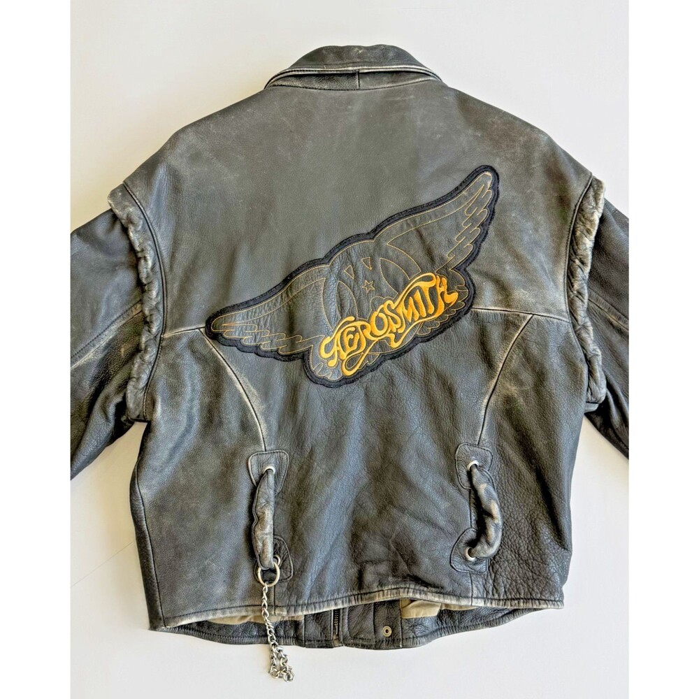 Vintage Robert Comstock Aerosmith Leather Jacket M 80s Distressed Wings Logo